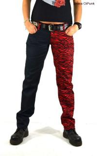 Punk kalhoty červená zebra / černá - dámské