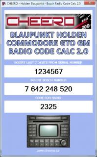 HOLDEN BLAUPUNKT COMMODORE GTO GM VAUXHALL - RADIO CODE CALC