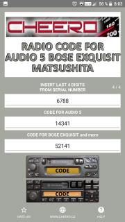 RADIO CODE for MERCEDES BENZ AUDIO 5 CC PANASONIC AUDIO 30 BOSE EXQUISIT CASETTE