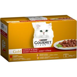 GOURMET Gold multipack 4x85g hovězí/krůta s kachnou/losos s kuřetem/kuře s játr