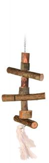 Závěsná hračka z přírodního dřeva pro andulky 40 cm