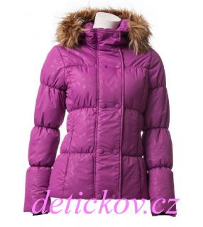 Dámská zimní bunda s kožešinou růžovo-fialová