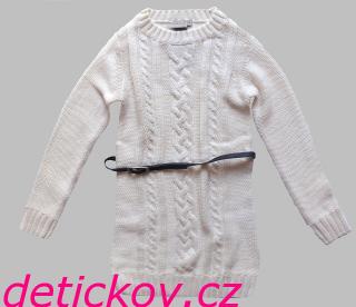 dívčí pletené šaty- dlouhý svetr smetanově bílý