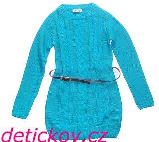 dívčí pletené šaty- dlouhý svetr tyrkysově zelený