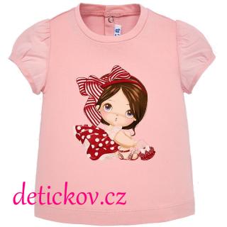 Mayoral baby girl tričko ,,Dívka s mašlí ,, růžové 072