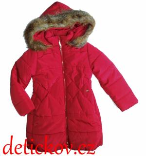 Mayoral girl dívčí zimní kabát s kožešinou KARMÍNOVĚ ČERVENÝ