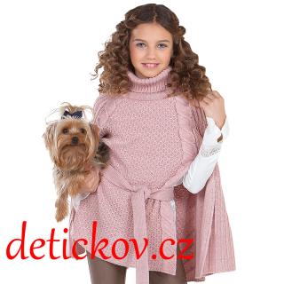 Mayoral girl pletené růžové pončo s páskem
