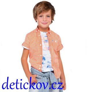 Mayoral mini boy kostičková košile s krátkým rukávem papaya