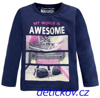 Mayoral mini boy modré triko ,,Awesome world,,