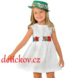 Mayoral mini girl bílé žakárové šaty s květinovým páskem