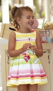 Mayoral mini girl letní šaty ,,proužky, zeleno-žluto-růžové b. 46