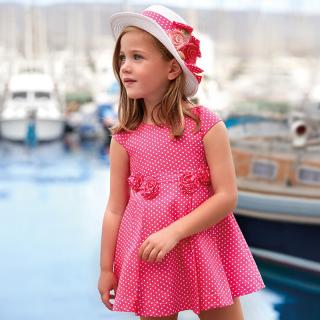 Mayoral mini girl plátěné šatičky s puntíky růžové fuchsiové