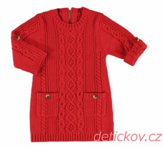 Mayoral mini girl pletené šaty červené s roll up rukávem