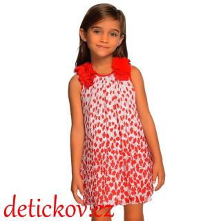 Mayoral mini girl plizované šatičky bílé s červenými květy