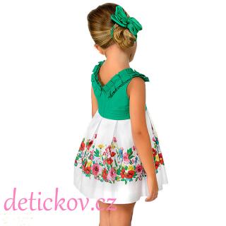 Mayoral mini girl popelínové šatičky zelené s bílou sukýnkou
