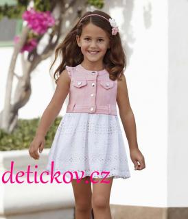 Mayoral mini girl růžové riflové šaty s madeirovou sukýnkou