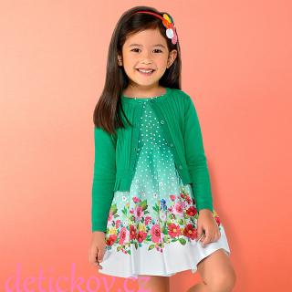 Mayoral mini girl saténové šatičky zelené s puntíky a květy