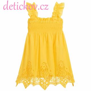 Mayoral mini girl šaty plátěné šaty s ažurovou krajkou žluté