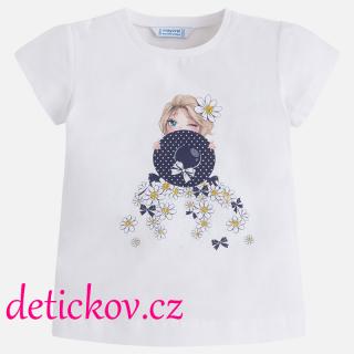 Mayoral mini girl tričko ,, Klobouček s kopretinami ,, bílé