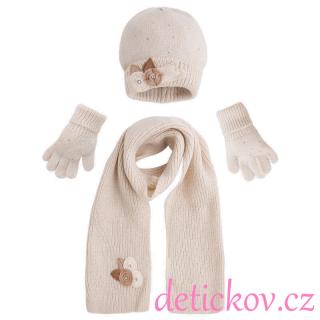 MAYORAL mini girl zimní set s rukavičkami ,, Květy,, béžový
