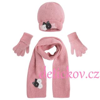 MAYORAL mini girl zimní set s rukavičkami ,, Květy,, růžový
