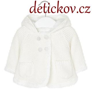 Mayoral newborn přízový kabátek s kožíškem smetanový