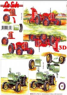 3D papíry pro vystřihování- červený a zelený traktor