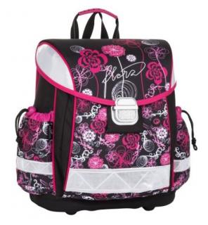 Bagmaster - Školní aktovka LIM 8 A BLACK/PINK/WHITE Květiny