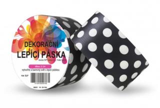 Dekorační lepicí páska - DUCT TAPE-1ks bílé puntíky v černé