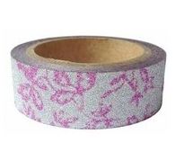 Dekorační lepicí páska glitrová - WASHI tape - růžové kytičky