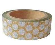 Dekorační lepicí páska glitrová - WASHI tape - zlatá se stříbrnými kolečky