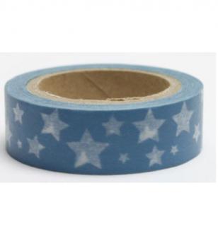 Dekorační lepicí páska - WASHI páska-1ks bílé hvězdy v modrém