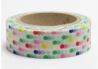 Dekorační lepicí páska - WASHI tape-1ks barevné puntíky v bílé