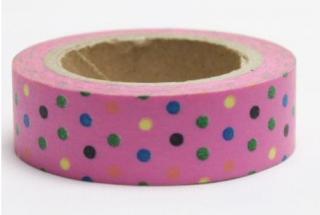 Dekorační lepicí páska - WASHI tape-1ks barevné puntíky v růžové