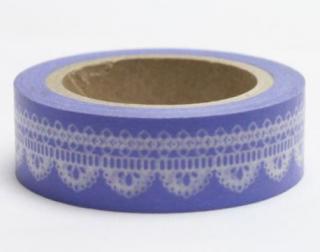 Dekorační lepicí páska - WASHI tape-1ks bílá krajka ve fialové