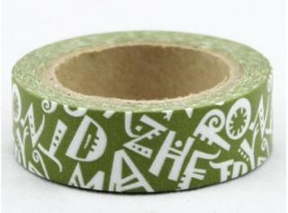 Dekorační lepicí páska - WASHI tape-1ks bílá písmena v zelené