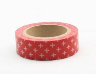 Dekorační lepicí páska - WASHI tape-1ks bílé kříže v červené