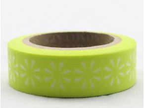 Dekorační lepicí páska - WASHI tape-1ks bílé květiny v citronové