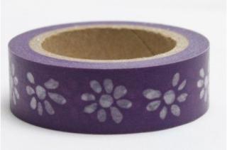 Dekorační lepicí páska - WASHI tape-1ks bílé květiny ve fialové