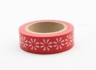 Dekorační lepicí páska - WASHI tape-1ks bílé kvítí v červené