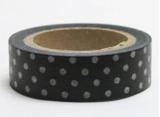 Dekorační lepicí páska - WASHI tape-1ks bílé puntíky v černém