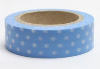 Dekorační lepicí páska - WASHI tape-1ks bílé puntíky v modré