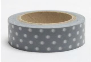Dekorační lepicí páska - WASHI tape-1ks bílé puntíky v šedivém