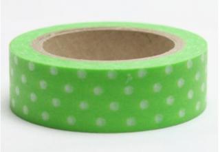 Dekorační lepicí páska - WASHI tape-1ks bílé puntíky v zelené