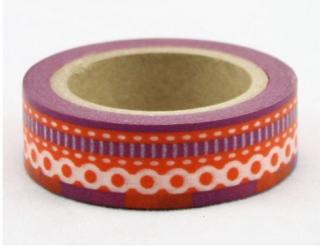 Dekorační lepicí páska - WASHI tape-1ks bordura červená fialová šicí steh
