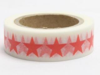 Dekorační lepicí páska - WASHI tape-1ks červená hvězda 5cípá v bílém