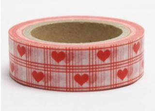 Dekorační lepicí páska - WASHI tape-1ks červené srdíčko v kanafasu