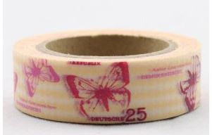 Dekorační lepicí páska - WASHI tape-1ks červení motýli ve žluté