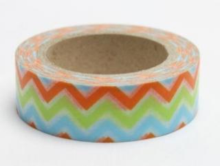 Dekorační lepicí páska - WASHI tape-1ks cikcak modrá, zelená, oranžová