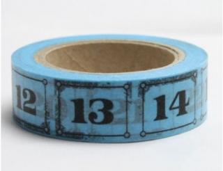 Dekorační lepicí páska - WASHI tape-1ks čísla v modré